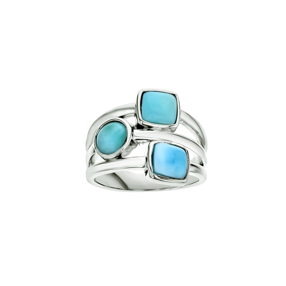 925 Sterling Silver Larimar 3 Row Square and Round Geometry Ring 4.99 gm